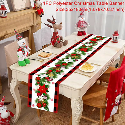 Christmas Table Runner Polyester Xmas Table Flag Cover 2024 Merry Christmas Decorations for Home 2025 New Year Tablecloth