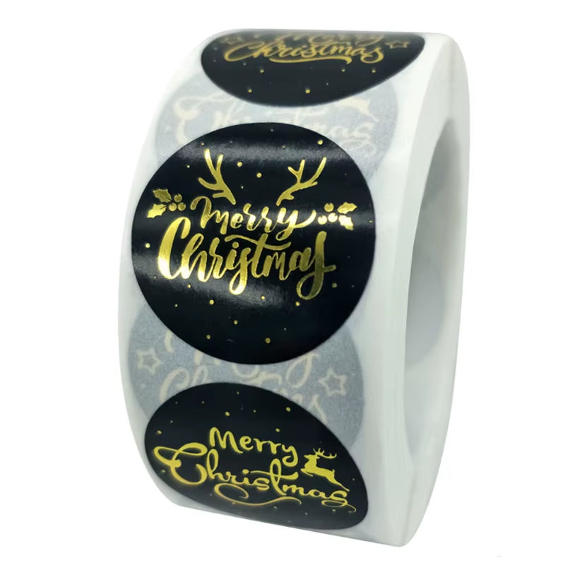 50-500Pcs Merry Christmas Stickers Gold Stamping Christmas Label for Child Gift Decor Shop Product Packaging Stickers Label