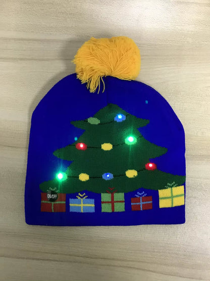 Knitted LED Christmas Hat Beanie Light up Illuminate Warm Hat Christmas Tree Snowman Kids Adults New Year Christmas Decor