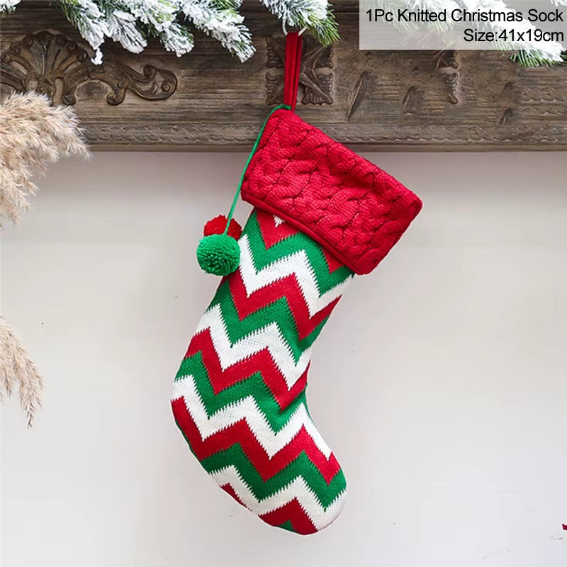 Knitted Christmas Stocking Socks Sack New Year Gift Candy Bags Christmas Decorations for Home Xmas Tree Hanging Ornaments Natal