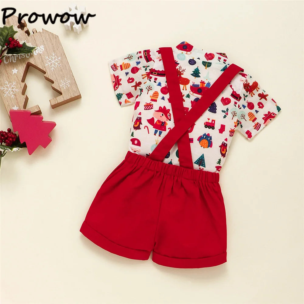 My First Christmas Baby Boy Christmas Outfits Cartoon Fox Deer Romper+Overalls Carnival New Year Clothes for Newborns