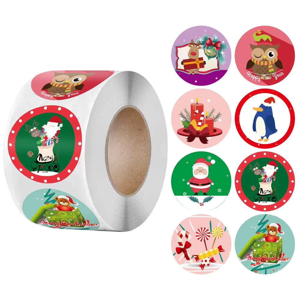 100-500Pcs Merry Christmas Stickers Christmas Theme Seal Labels Stickers for DIY Gift Baking Package Envelope Stationery Decor