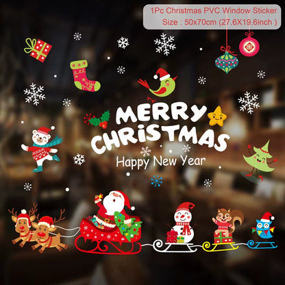 Christmas Window Stickers Merry Christmas Decorations for Home Santa Claus 2021 Christmas Ornament Navidad Xmas Gifts New Year