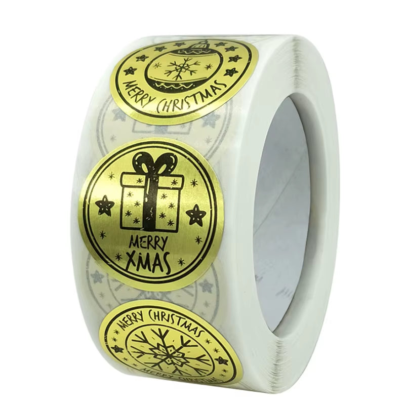 50-500Pcs Merry Christmas Stickers Gold Stamping Christmas Label for Child Gift Decor Shop Product Packaging Stickers Label