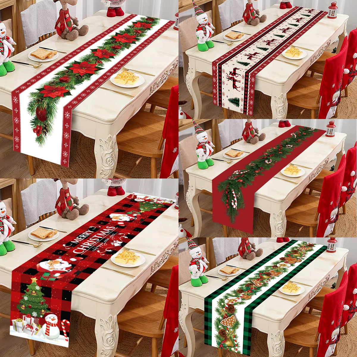 Christmas Table Runner Polyester Xmas Table Flag Cover 2024 Merry Christmas Decorations for Home 2025 New Year Tablecloth