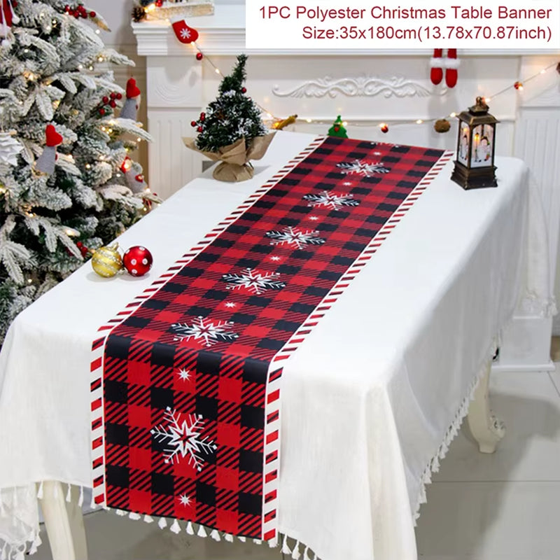 Christmas Table Runner Polyester Xmas Table Flag Cover 2024 Merry Christmas Decorations for Home 2025 New Year Tablecloth