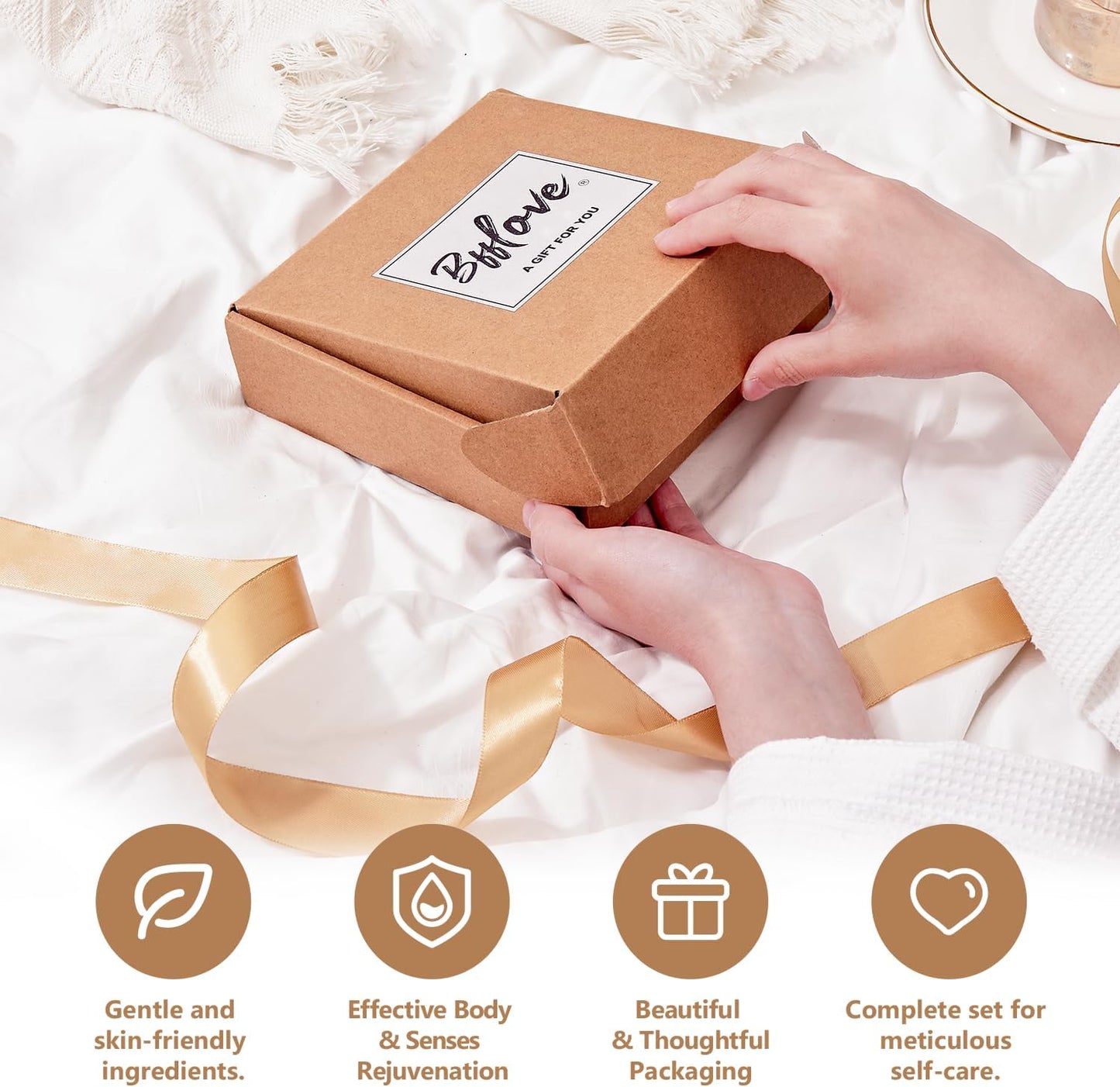 Spa Gift Set for Women, Bath Gift Set, Birthday Gifts for Women, BFF LOVE 5Pcs Spa Kit Cherry Blossom Christmas Day Gifts with Massage Oil, Scented Candle, Bath Salt, Hand Cream, Soap, Gift Basket for Women