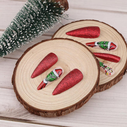 24Pcs Christmas Press on Nails French Tip Fake Nails Medium Full Cover French Manicure Xmas Nail Art DIY Autumn Winter Home Salon Party