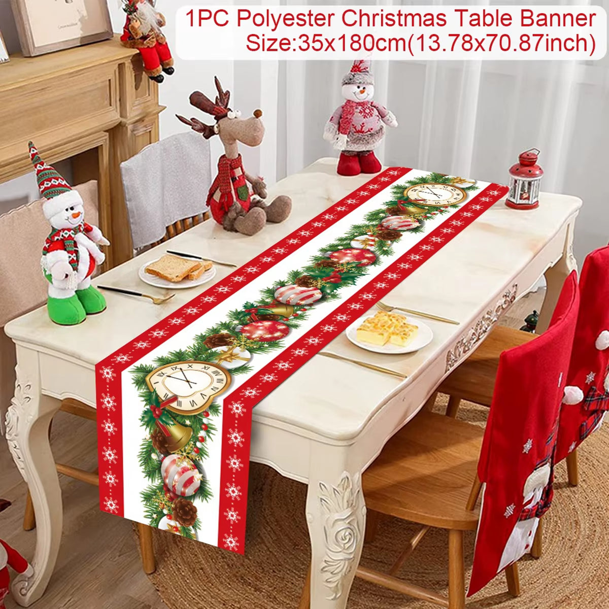 Christmas Table Runner Polyester Xmas Table Flag Cover 2024 Merry Christmas Decorations for Home 2025 New Year Tablecloth