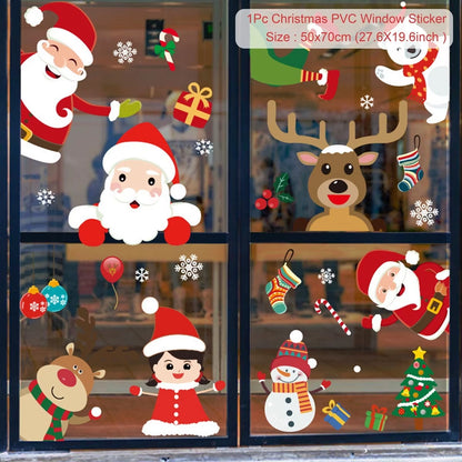 Christmas Wall Window Stickers Marry Christmas Decoration for Home 2024 Christmas Ornaments Xmas Navidad Gift New Year 2025