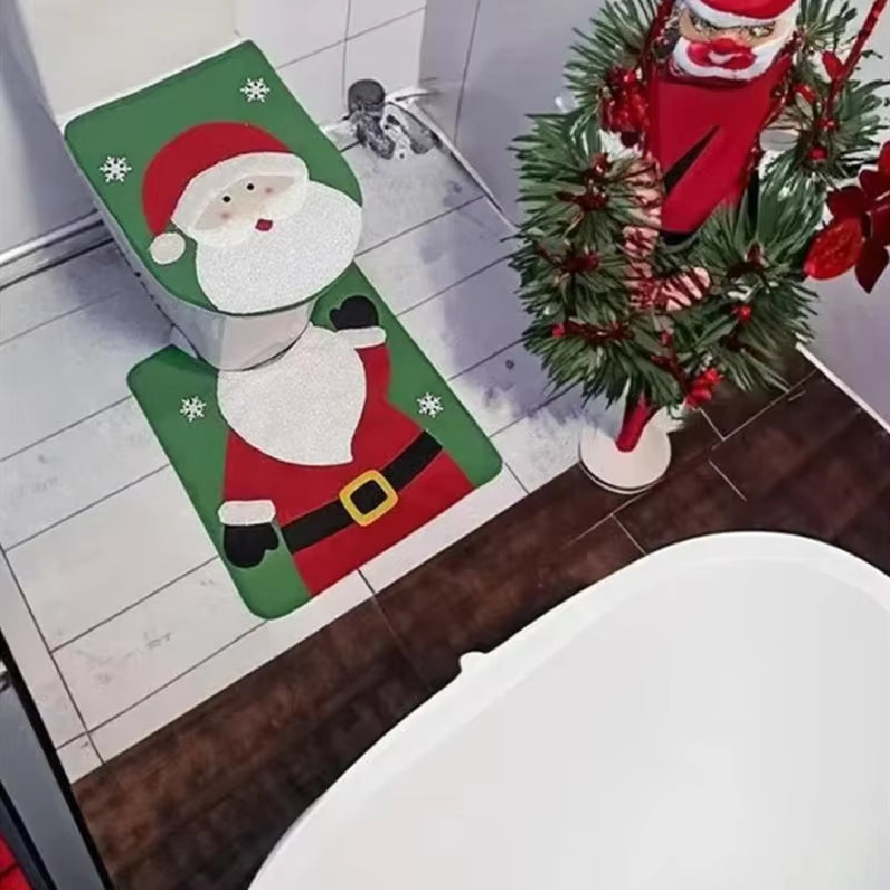 Santa Claus Christmas Toilet Seat Covers Carpet 2023 Xmas Merry Christmas Decorations for Home Bathroom Christmas New Year 2024