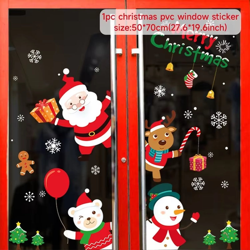 Christmas Wall Window Stickers Marry Christmas Decoration for Home 2024 Christmas Ornaments Xmas Navidad Gift New Year 2025