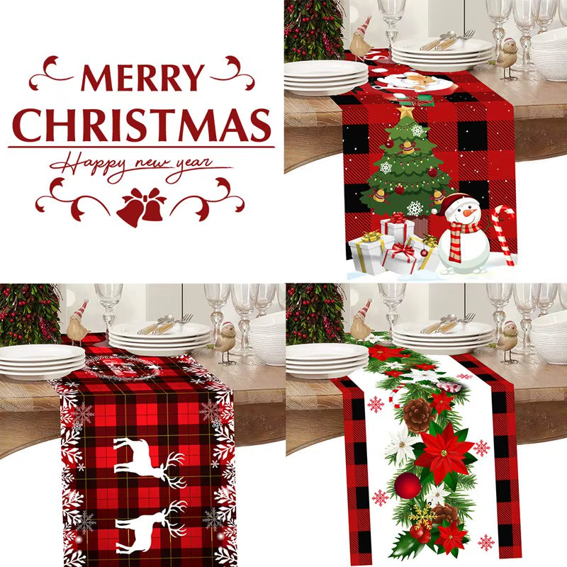 Christmas Table Runner Polyester Xmas Table Flag Cover 2024 Merry Christmas Decorations for Home 2025 New Year Tablecloth