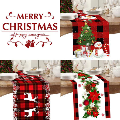 Christmas Table Runner Polyester Xmas Table Flag Cover 2024 Merry Christmas Decorations for Home 2025 New Year Tablecloth