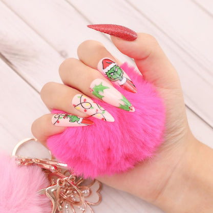 24Pcs Christmas Press on Nails French Tip Fake Nails Medium Full Cover French Manicure Xmas Nail Art DIY Autumn Winter Home Salon Party