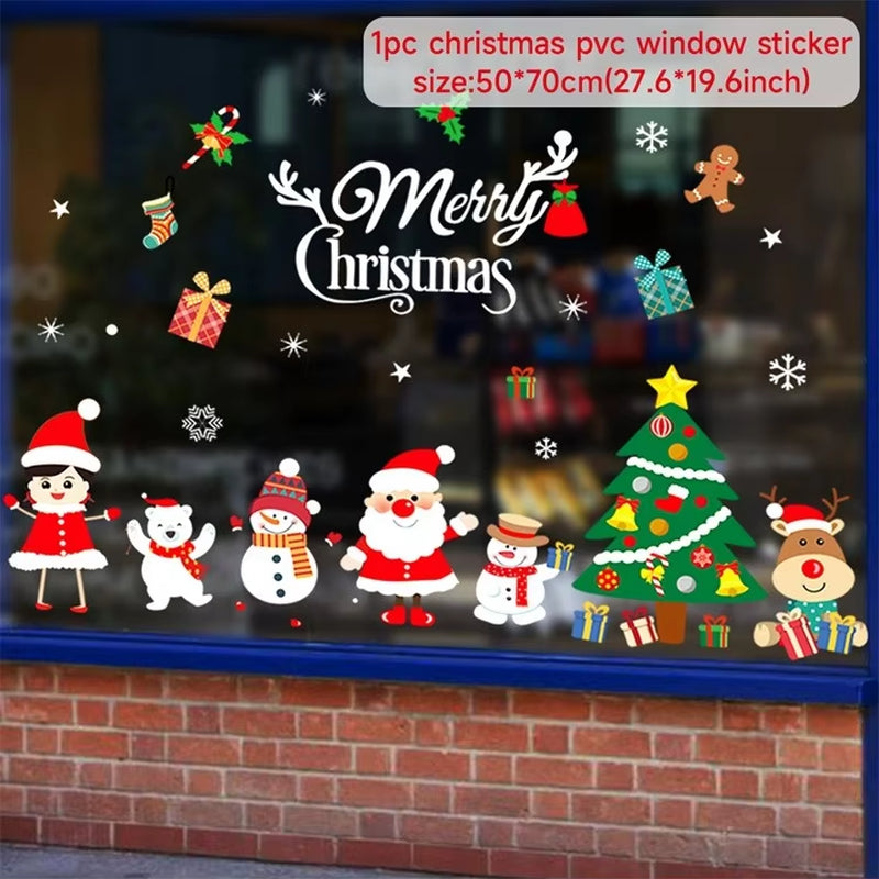 Christmas Wall Window Stickers Marry Christmas Decoration for Home 2024 Christmas Ornaments Xmas Navidad Gift New Year 2025