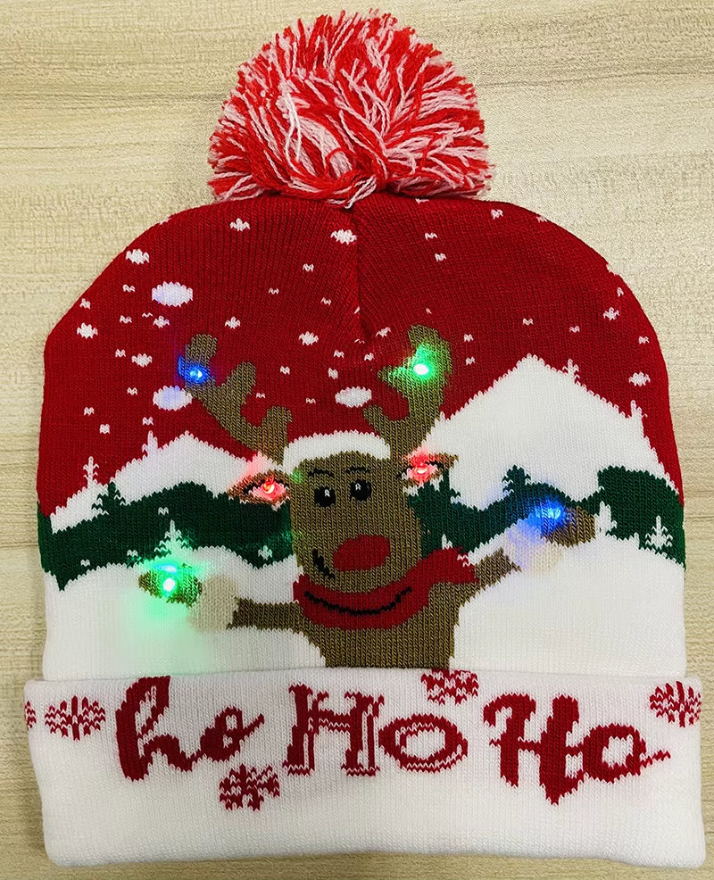 Knitted LED Christmas Hat Beanie Light up Illuminate Warm Hat Christmas Tree Snowman Kids Adults New Year Christmas Decor