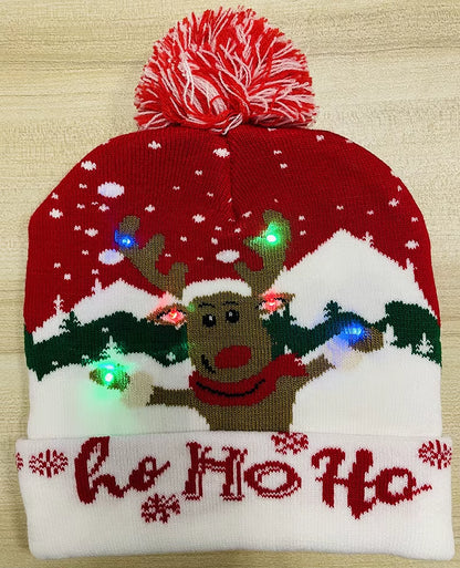 Knitted LED Christmas Hat Beanie Light up Illuminate Warm Hat Christmas Tree Snowman Kids Adults New Year Christmas Decor