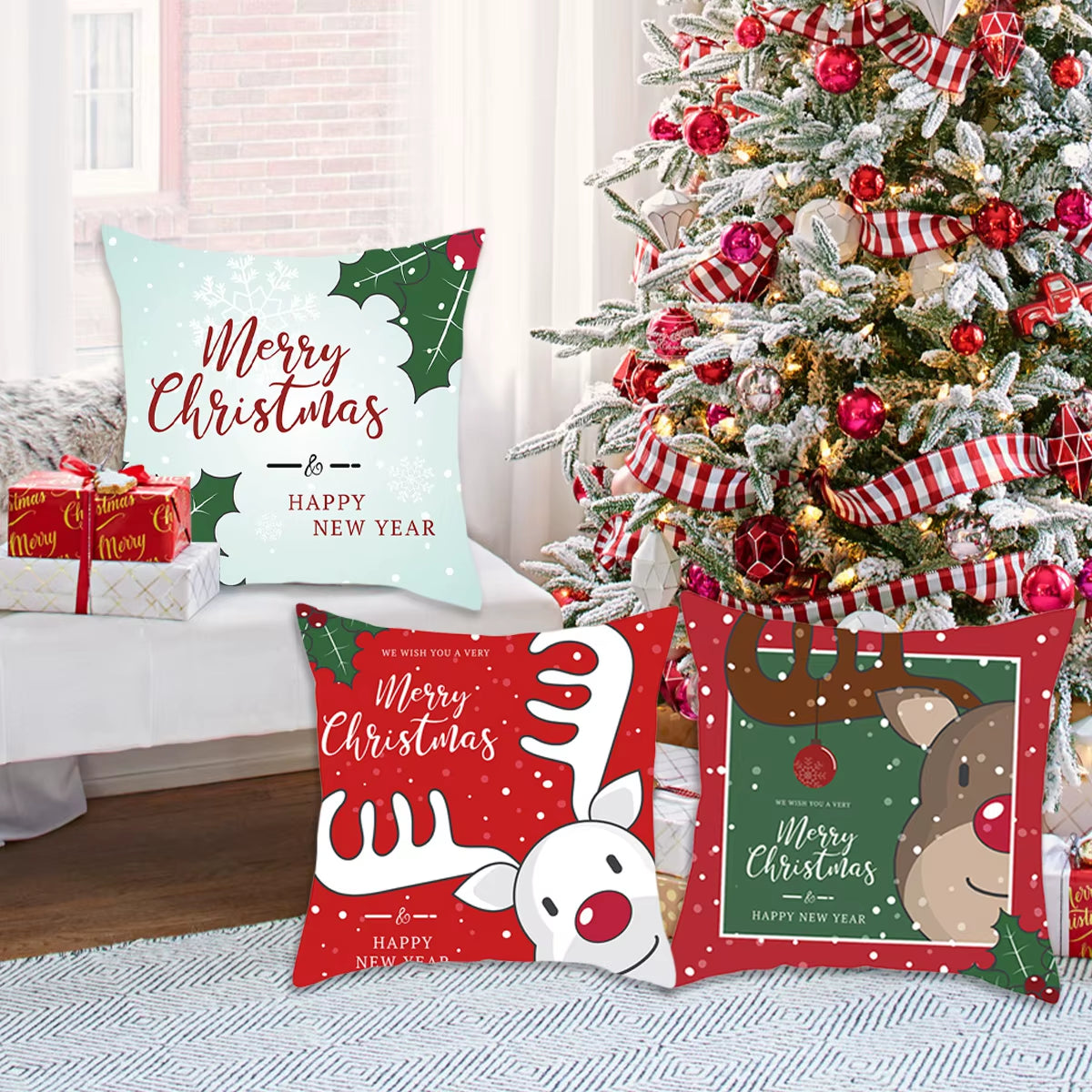 Christmas Cushion Cover Christmas Ornaments Merry Christmas Decorations for Home 2023 XMAS Navidad Noel Gifts New Year 2024