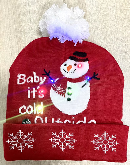 Knitted LED Christmas Hat Beanie Light up Illuminate Warm Hat Christmas Tree Snowman Kids Adults New Year Christmas Decor