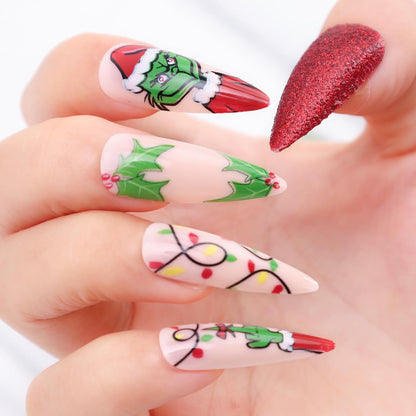 24Pcs Christmas Press on Nails French Tip Fake Nails Medium Full Cover French Manicure Xmas Nail Art DIY Autumn Winter Home Salon Party