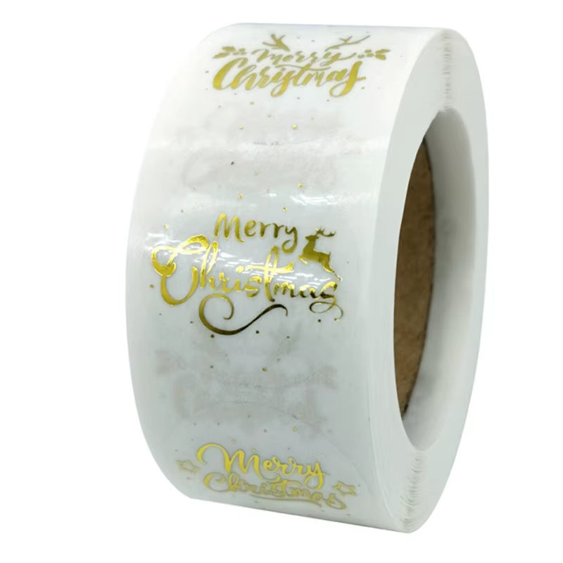 50-500Pcs Merry Christmas Stickers Gold Stamping Christmas Label for Child Gift Decor Shop Product Packaging Stickers Label