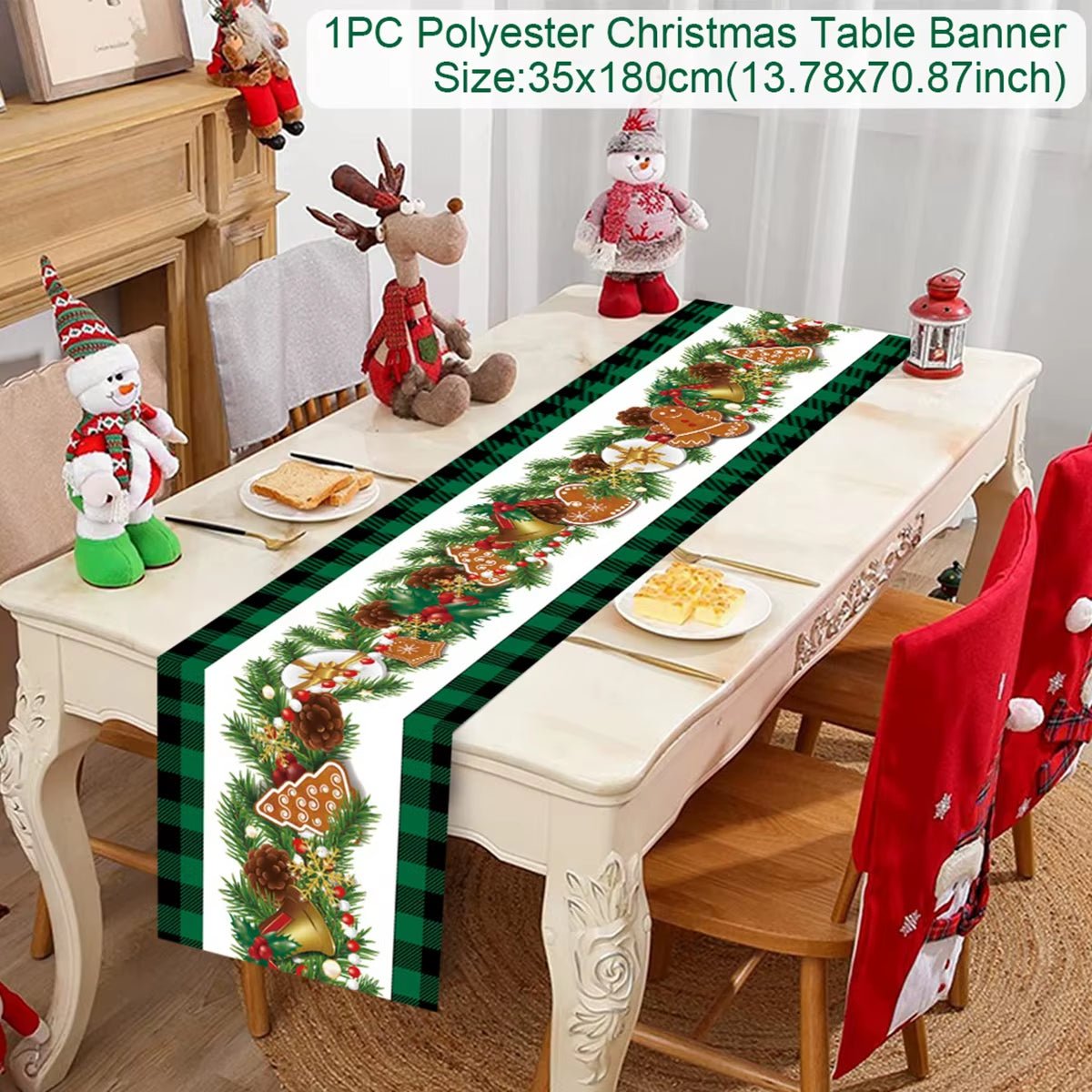 Christmas Table Runner Polyester Xmas Table Flag Cover 2024 Merry Christmas Decorations for Home 2025 New Year Tablecloth
