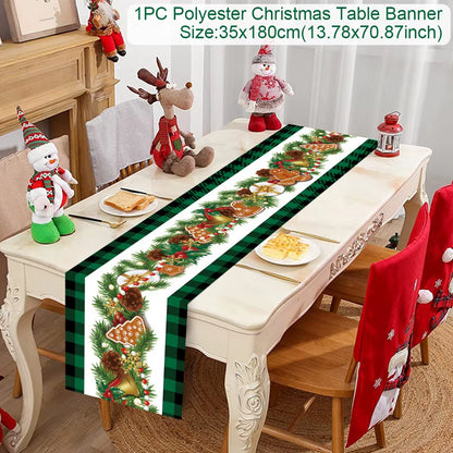 Christmas Table Runner Polyester Xmas Table Flag Cover 2024 Merry Christmas Decorations for Home 2025 New Year Tablecloth