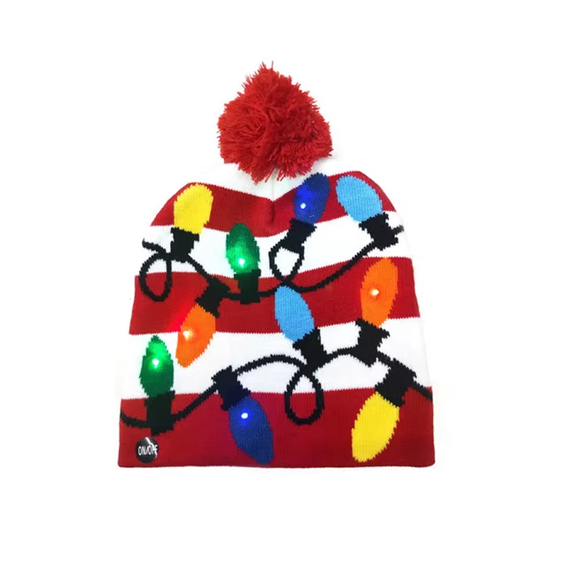 Knitted LED Christmas Hat Beanie Light up Illuminate Warm Hat Christmas Tree Snowman Kids Adults New Year Christmas Decor