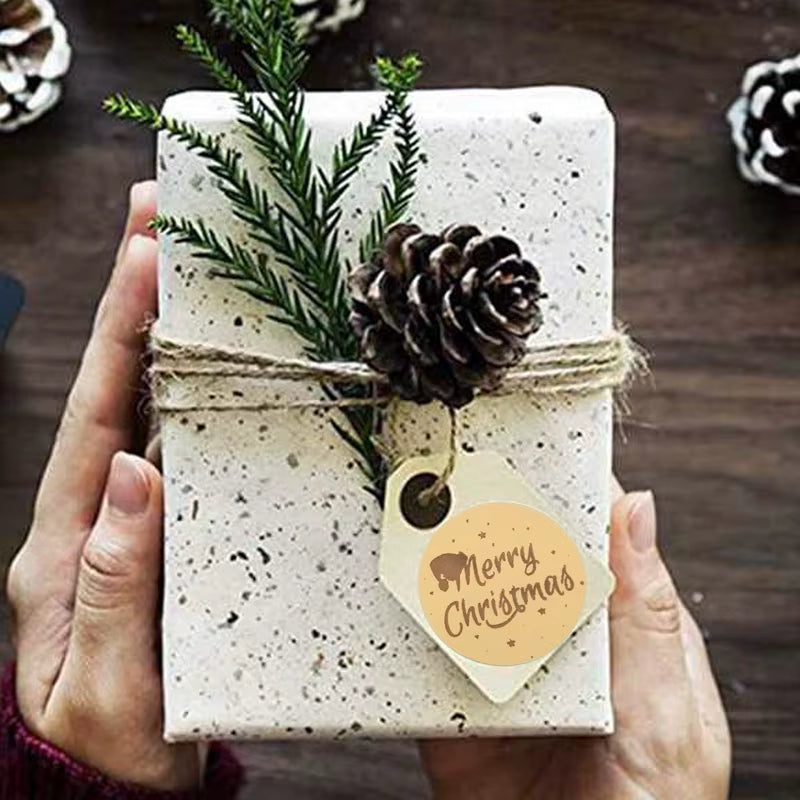 50-500Pcs Merry Christmas Stickers Gold Stamping Christmas Label for Child Gift Decor Shop Product Packaging Stickers Label