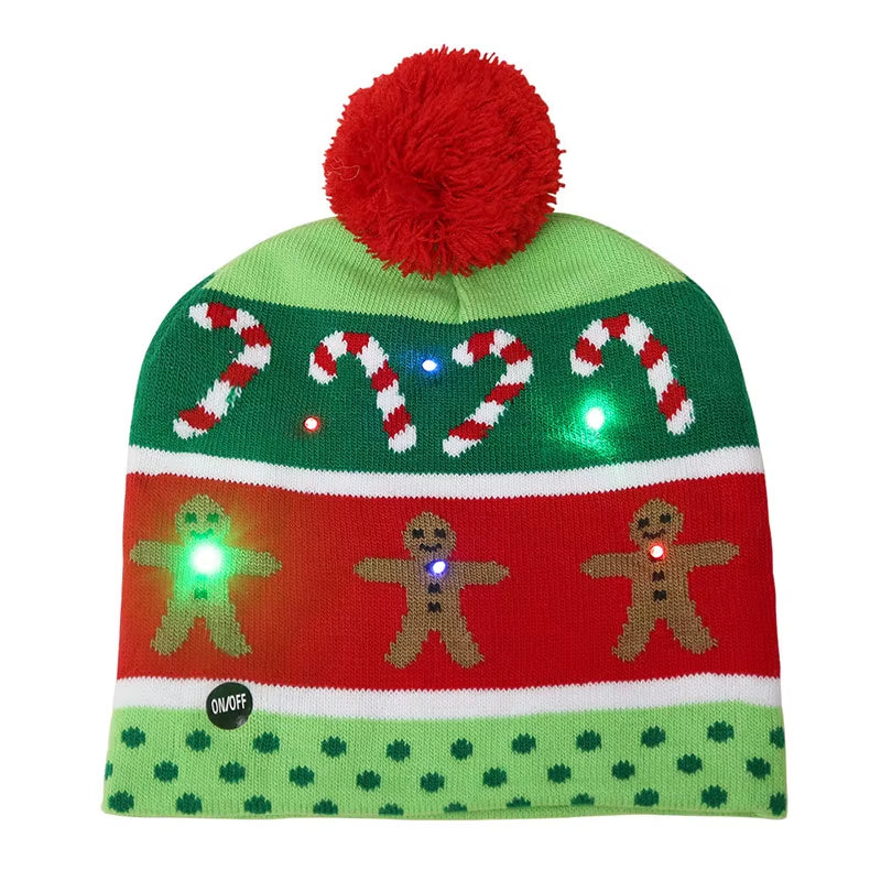 Knitted LED Christmas Hat Beanie Light up Illuminate Warm Hat Christmas Tree Snowman Kids Adults New Year Christmas Decor