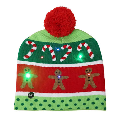 Knitted LED Christmas Hat Beanie Light up Illuminate Warm Hat Christmas Tree Snowman Kids Adults New Year Christmas Decor