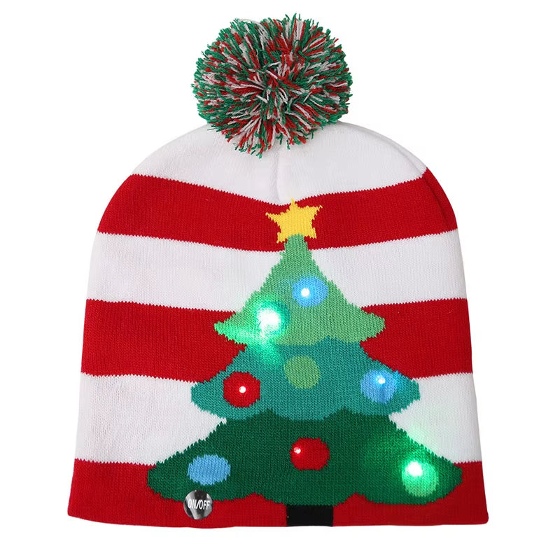 Knitted LED Christmas Hat Beanie Light up Illuminate Warm Hat Christmas Tree Snowman Kids Adults New Year Christmas Decor