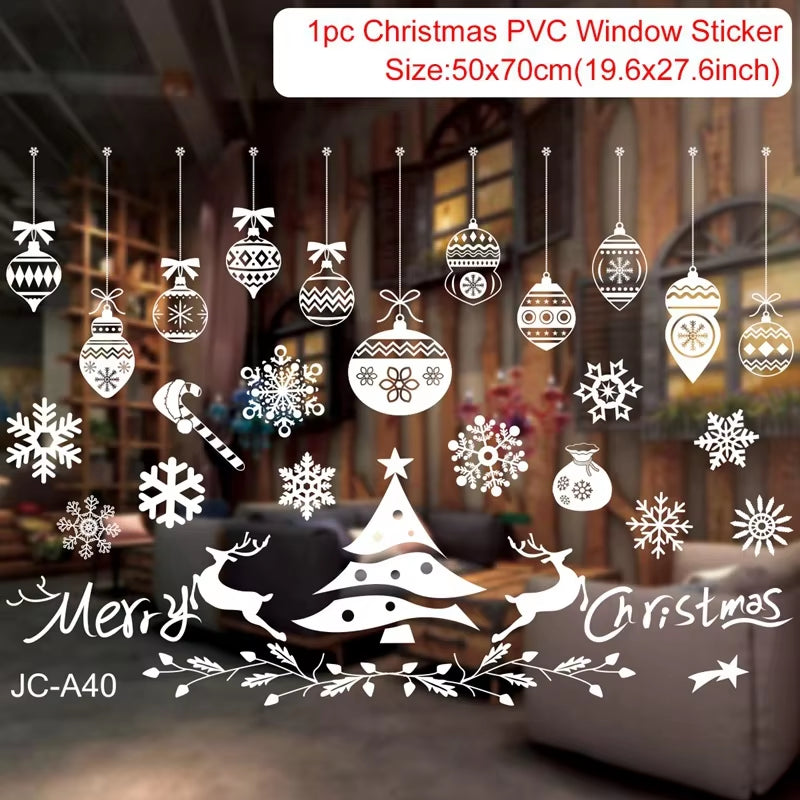Christmas Wall Window Stickers Marry Christmas Decoration for Home 2024 Christmas Ornaments Xmas Navidad Gift New Year 2025