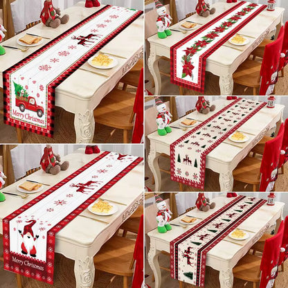 Christmas Table Runner Polyester Xmas Table Flag Cover 2024 Merry Christmas Decorations for Home 2025 New Year Tablecloth