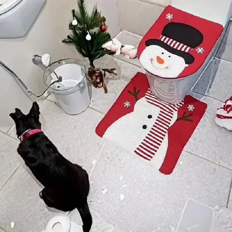 Santa Claus Christmas Toilet Seat Covers Carpet 2023 Xmas Merry Christmas Decorations for Home Bathroom Christmas New Year 2024