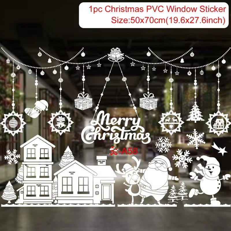 Christmas Wall Window Stickers Marry Christmas Decoration for Home 2024 Christmas Ornaments Xmas Navidad Gift New Year 2025