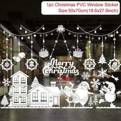 Christmas Wall Window Stickers Marry Christmas Decoration for Home 2024 Christmas Ornaments Xmas Navidad Gift New Year 2025