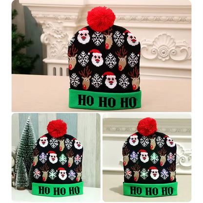 Knitted LED Christmas Hat Beanie Light up Illuminate Warm Hat Christmas Tree Snowman Kids Adults New Year Christmas Decor