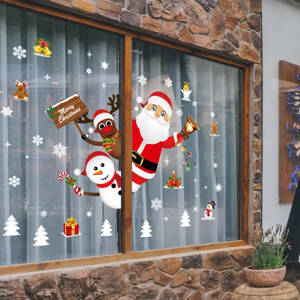 Christmas Wall Window Stickers Marry Christmas Decoration for Home 2024 Christmas Ornaments Xmas Navidad Gift New Year 2025