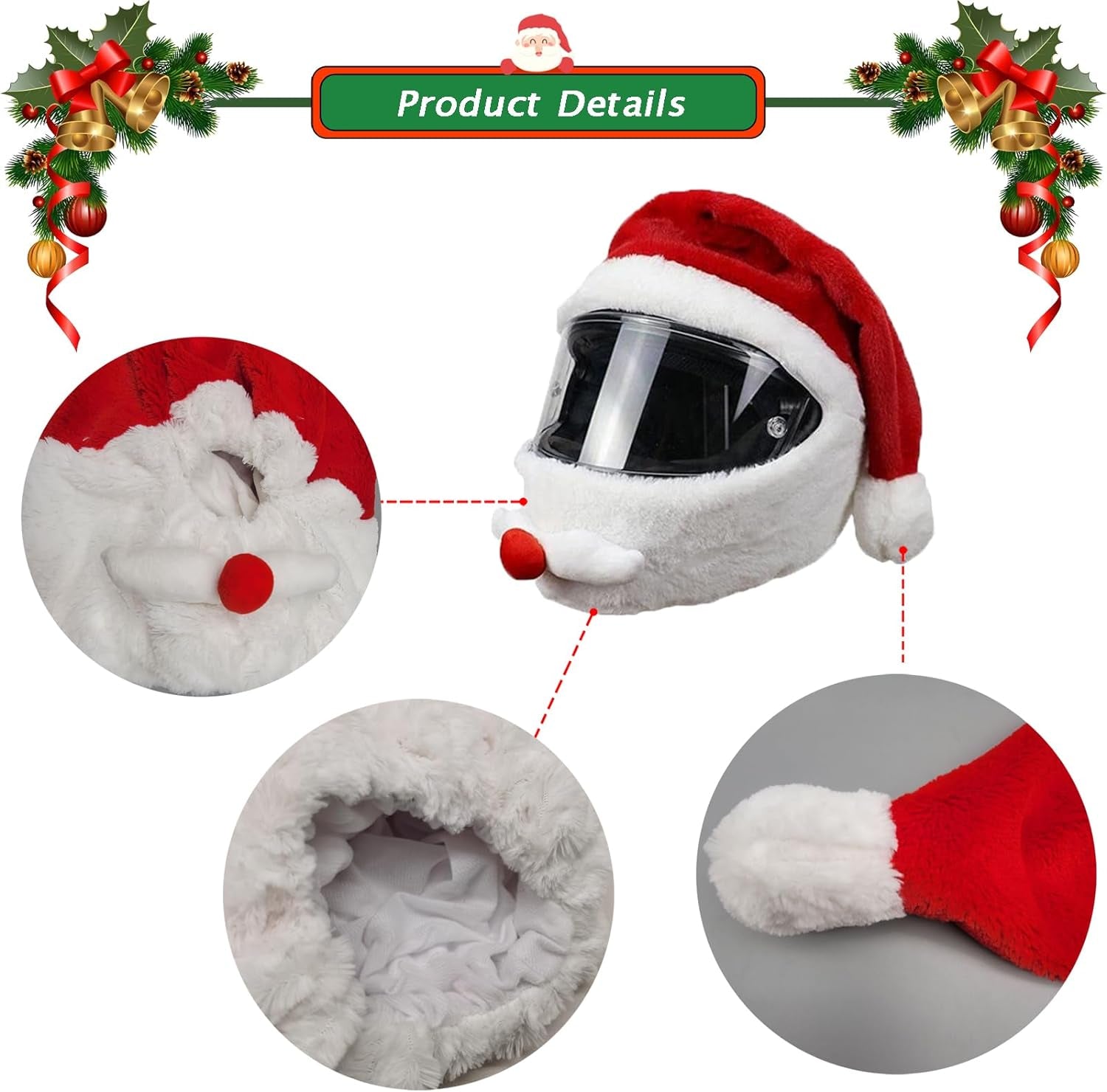 Christmas Helmet Cover for Motorcycle Helmet, Santa Claus Xmas Motorcycle Helmet Cover Funny Riding Gear Gifts