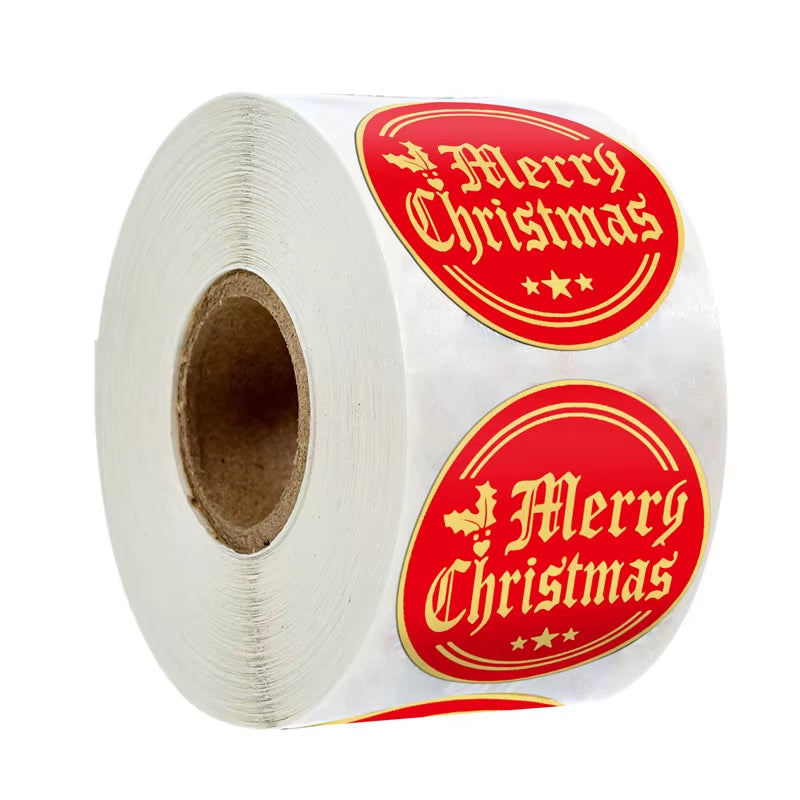 50-500Pcs Merry Christmas Stickers Gold Stamping Christmas Label for Child Gift Decor Shop Product Packaging Stickers Label