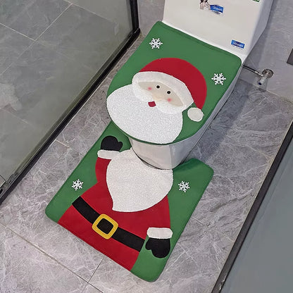 Santa Claus Christmas Toilet Seat Covers Carpet 2023 Xmas Merry Christmas Decorations for Home Bathroom Christmas New Year 2024