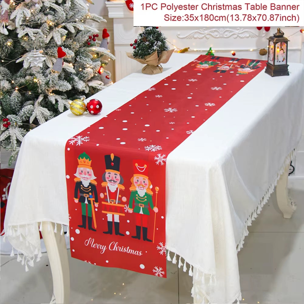 Christmas Table Runner Polyester Xmas Table Flag Cover 2024 Merry Christmas Decorations for Home 2025 New Year Tablecloth