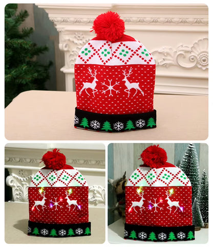 Knitted LED Christmas Hat Beanie Light up Illuminate Warm Hat Christmas Tree Snowman Kids Adults New Year Christmas Decor