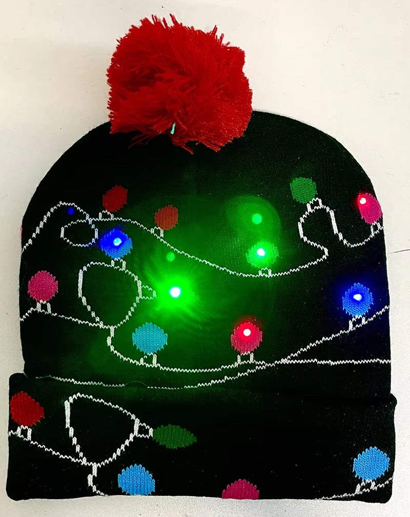 Knitted LED Christmas Hat Beanie Light up Illuminate Warm Hat Christmas Tree Snowman Kids Adults New Year Christmas Decor