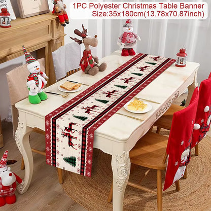 Christmas Table Runner Polyester Xmas Table Flag Cover 2024 Merry Christmas Decorations for Home 2025 New Year Tablecloth