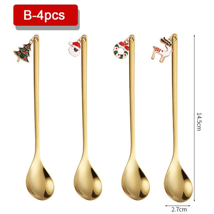 4PCS Christmas Coffee Spoons Set Gold Christmas Stainless Steel Spoon Dessert Spoon 2024 New Year Decoration for Tableware